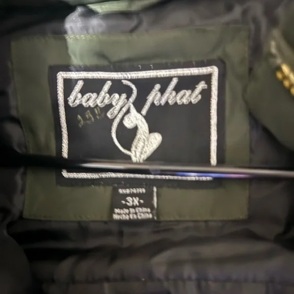 Vintage 90s Y2k Baby Phat Split Hood E Crop Fit Bomber Jacket green  Faux Fur 3X - Picture 4 of 9